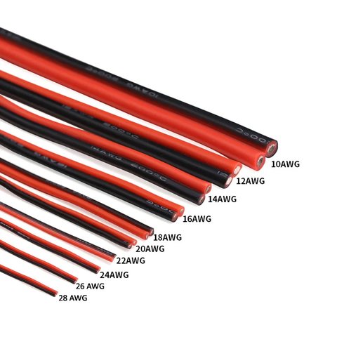 Провод в силиконовой изоляции 2x14AWG, 2 мм², 1 м, черный, красный, UL3135 Превью 1