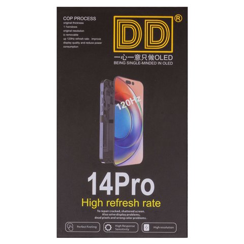 Дисплей для iPhone 14 Pro, черный, с рамкой, High Copy, без ошибки, (OLED), DD-OLED OEM soft, 120Hz, diagnosable Превью 2