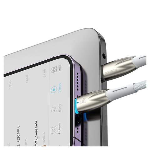 USB кабель Baseus Glimmer, USB тип-C, Lightning, 100 см, 20 Вт, білий, з індикатором, в нейлоновому обплетенні, #CADH000002 Прев'ю 1