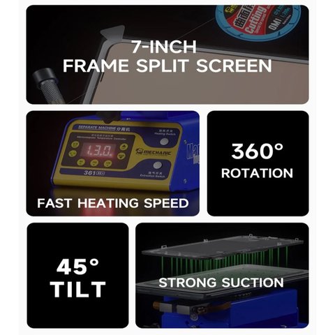 Пристрій для розклеювання дисплейного модуля (сепаратор) Mechanic 361 SE+, з вакуумним насосом, 360° 400W Прев'ю 5