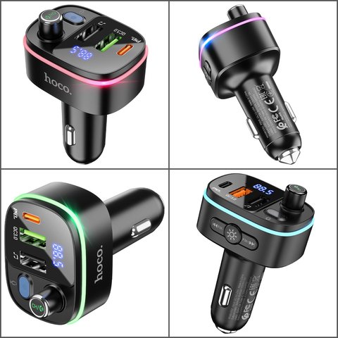 FM-трансмітер Hoco E62, чорний, з дисплеєм, USB тип-C, USB тип-A, 3 порта, 20 Вт, Quick Charge, Power Delivery (PD), #6931474756299 Прев'ю 1