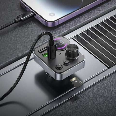 FM-трансмиттер Hoco E86, черный, с кнопкой, с дисплеем, USB тип-C, USB тип-A, 3 порта, 48 Вт, Quick Charge, Power Delivery (PD), #6942007646956 Превью 1